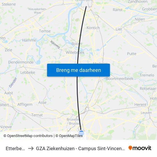 Etterbeek to GZA Ziekenhuizen - Campus Sint-Vincentius map