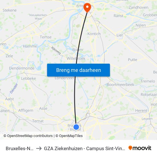 Bruxelles-Nord to GZA Ziekenhuizen - Campus Sint-Vincentius map