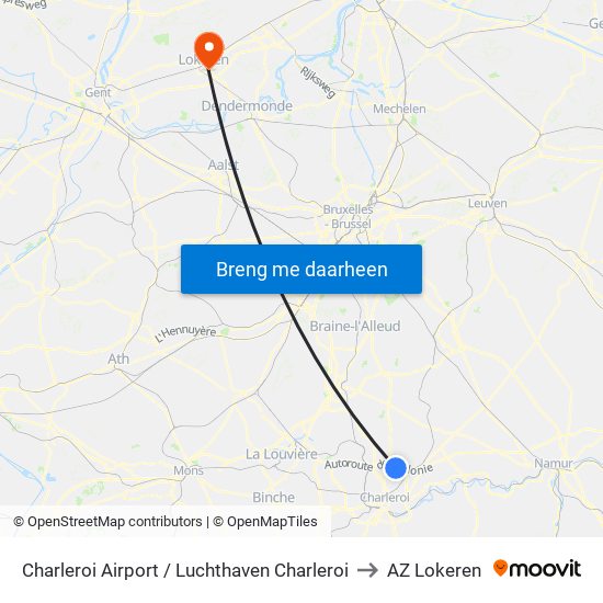 Charleroi Airport / Luchthaven Charleroi to AZ Lokeren map