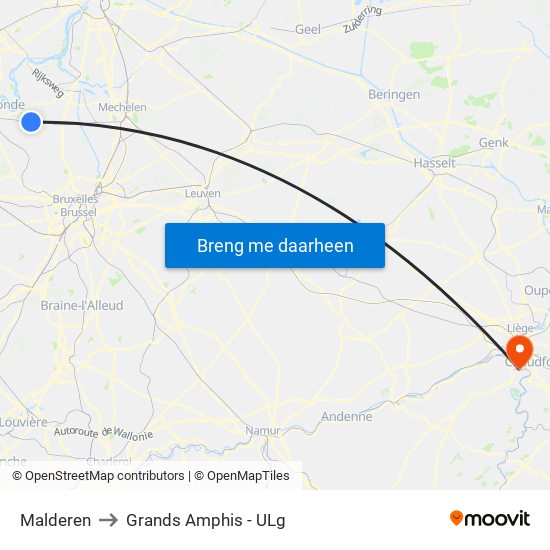 Malderen to Grands Amphis - ULg map