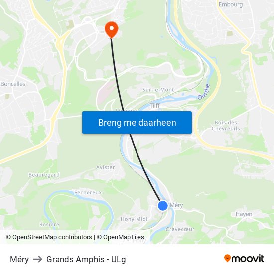 Méry to Grands Amphis - ULg map