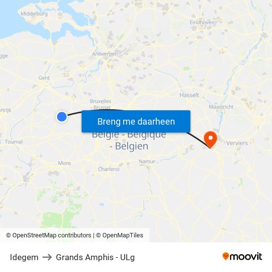 Idegem to Grands Amphis - ULg map