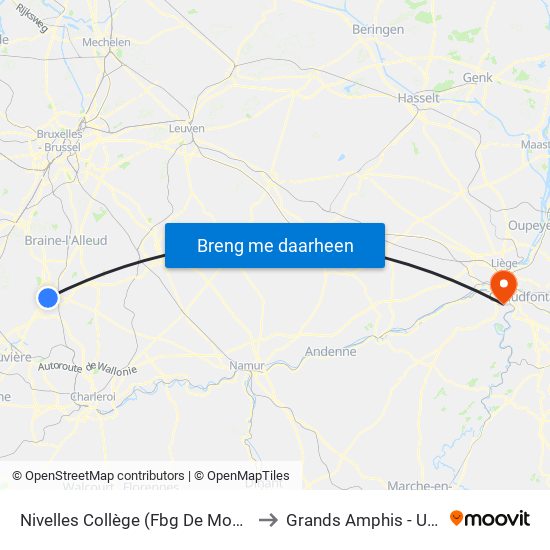 Nivelles Collège (Fbg De Mons) to Grands Amphis - ULg map