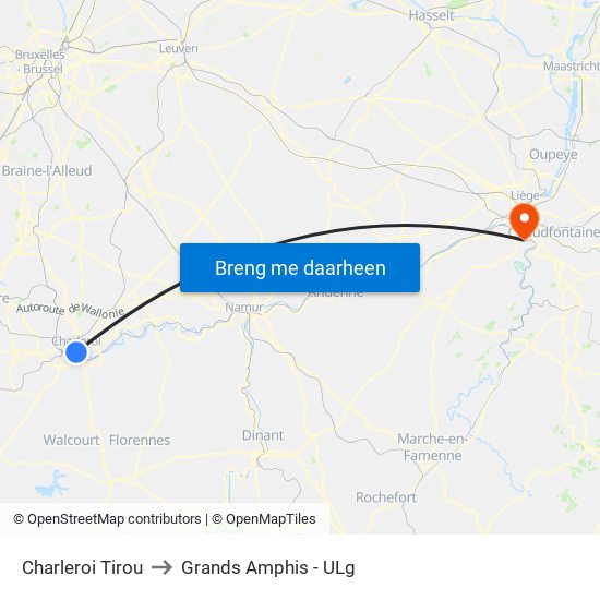 Charleroi Tirou to Grands Amphis - ULg map