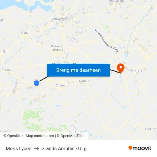 Mons Lycée to Grands Amphis - ULg map