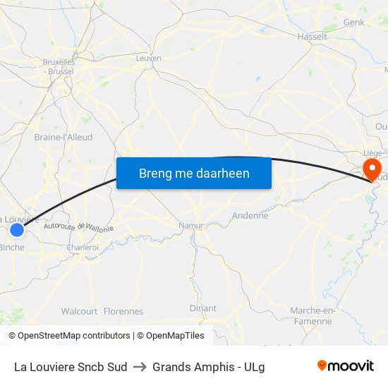 La Louviere Sncb Sud to Grands Amphis - ULg map