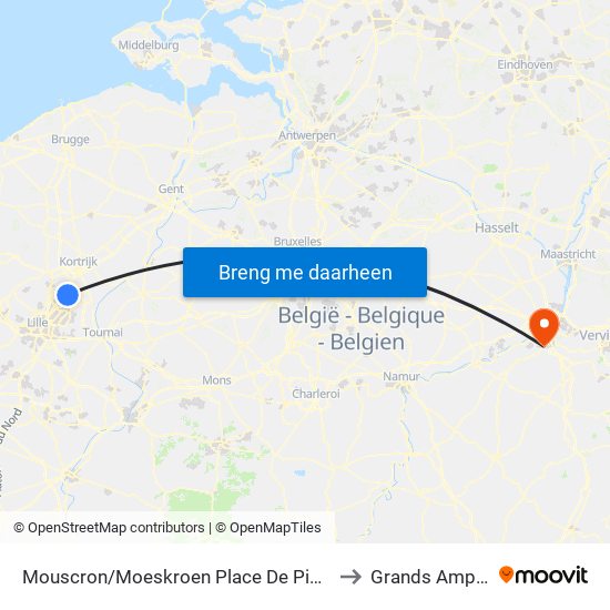 Mouscron/Moeskroen Place De Picardie/Picardieplein to Grands Amphis - ULg map