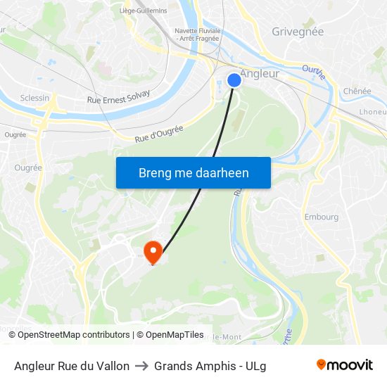 Angleur Rue du Vallon to Grands Amphis - ULg map