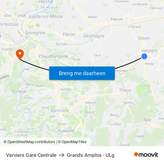 Verviers Gare Centrale to Grands Amphis - ULg map