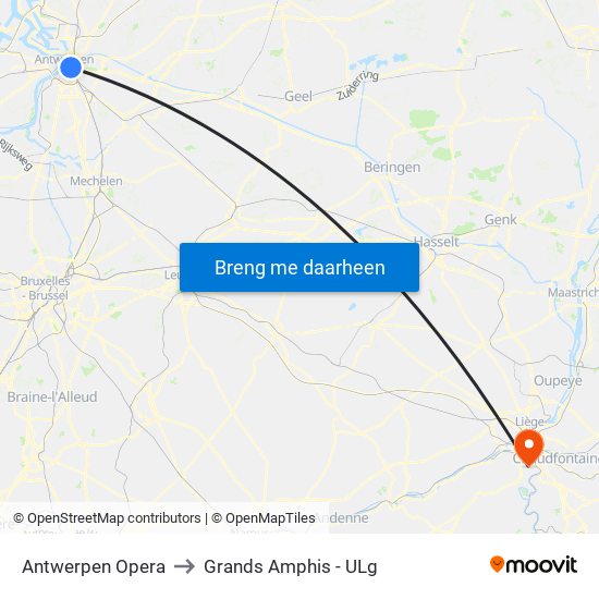 Antwerpen Opera to Grands Amphis - ULg map