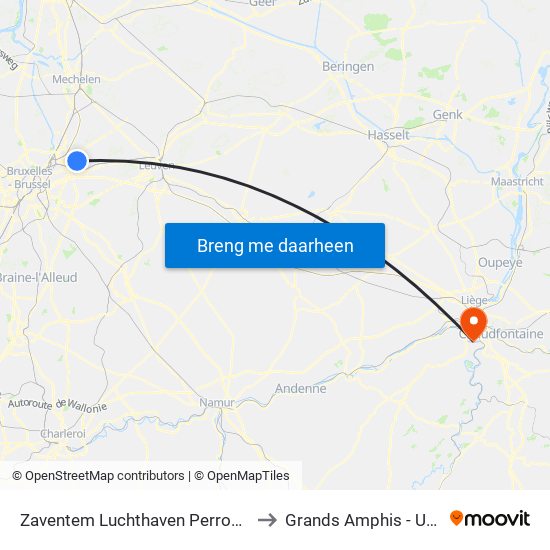 Zaventem Luchthaven Perron A to Grands Amphis - ULg map