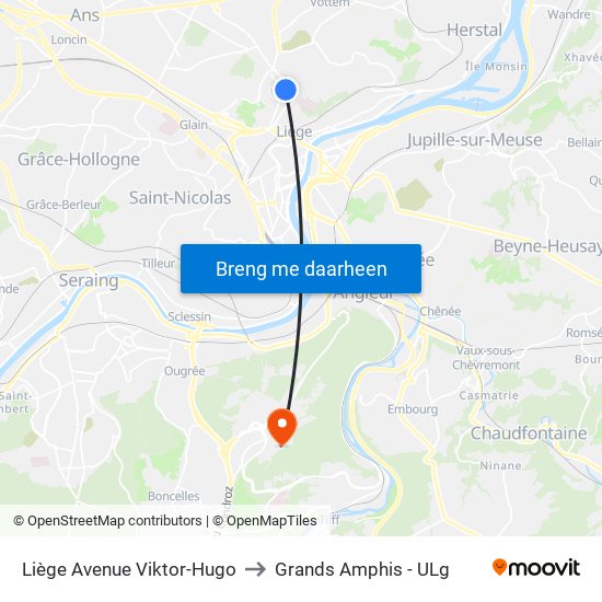 Liège Avenue Viktor-Hugo to Grands Amphis - ULg map