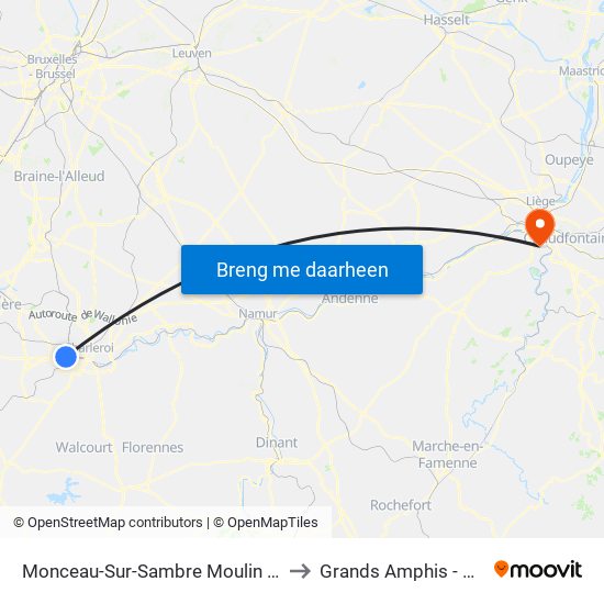 Monceau-Sur-Sambre Moulin (M) to Grands Amphis - ULg map