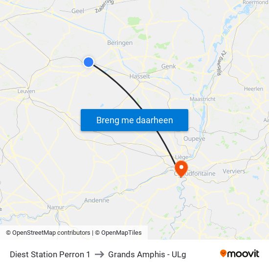 Diest Station Perron 1 to Grands Amphis - ULg map