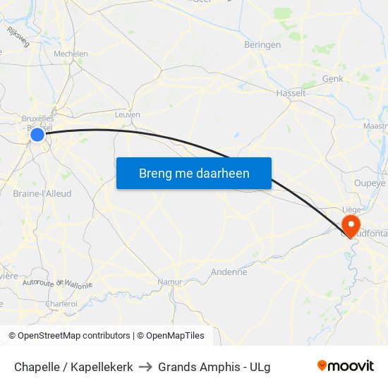 Chapelle / Kapellekerk to Grands Amphis - ULg map