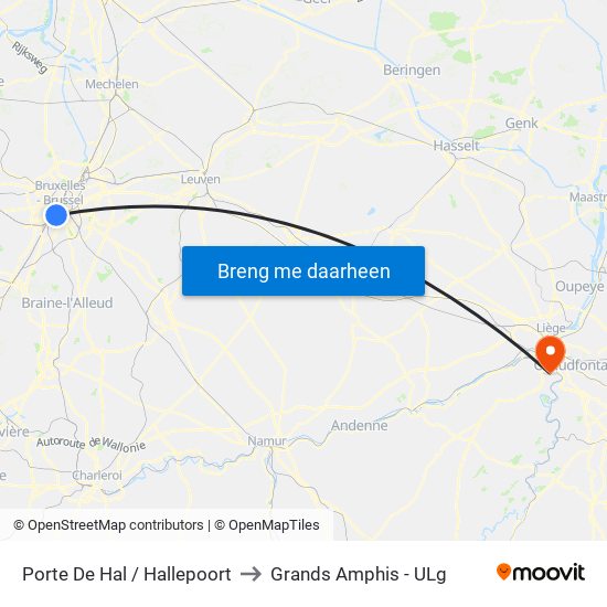 Porte De Hal / Hallepoort to Grands Amphis - ULg map