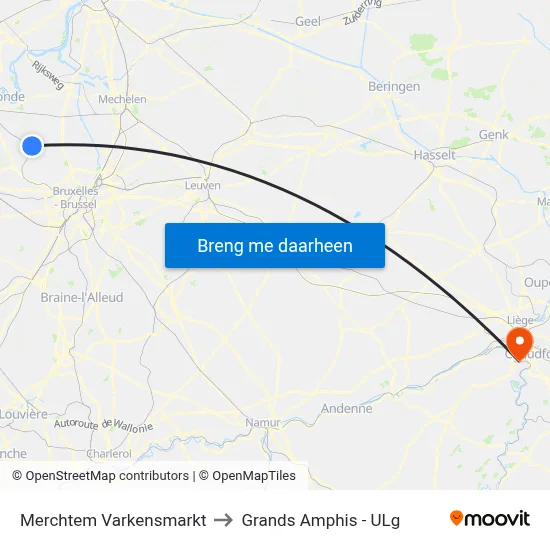 Merchtem Varkensmarkt to Grands Amphis - ULg map