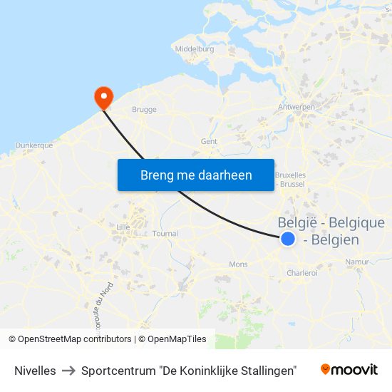 Nivelles to Sportcentrum "De Koninklijke Stallingen" map