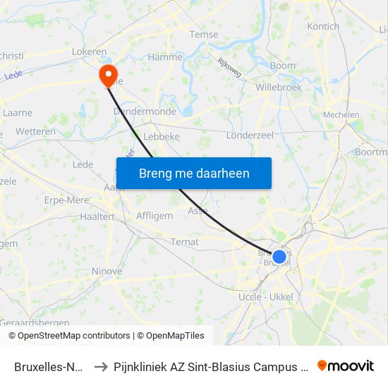 Bruxelles-Nord to Pijnkliniek AZ Sint-Blasius Campus Zele map