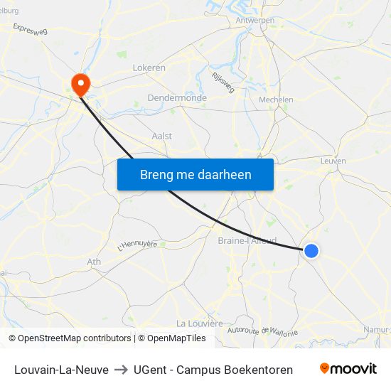 Louvain-La-Neuve to UGent - Campus Boekentoren map