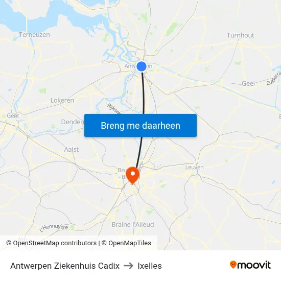Antwerpen Ziekenhuis Cadix to Ixelles map