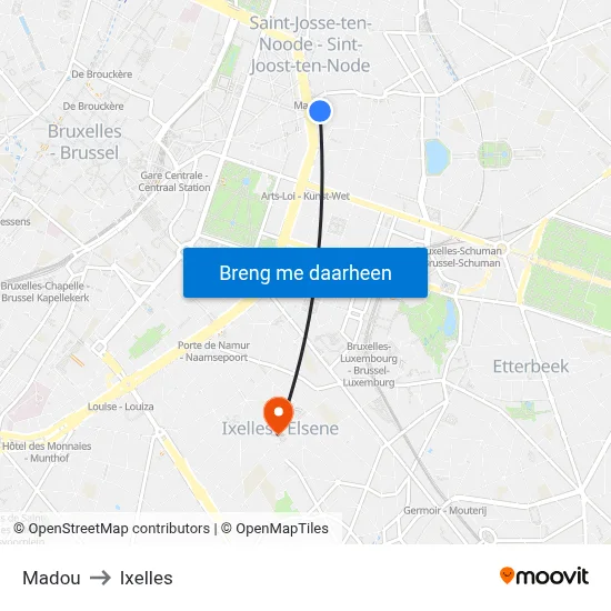 Madou to Ixelles map