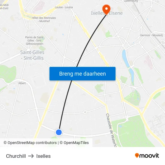 Churchill to Ixelles map