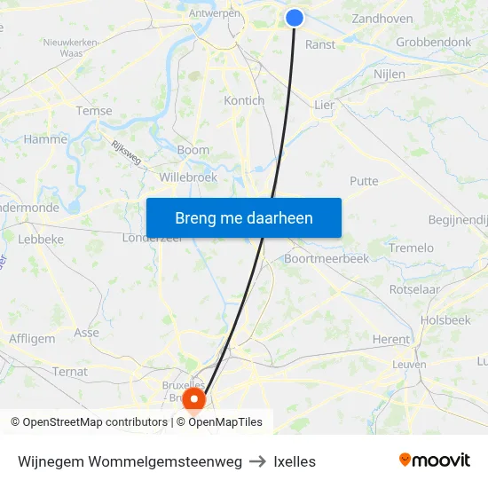 Wijnegem Wommelgemsteenweg to Ixelles map