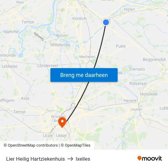 Lier Heilig Hartziekenhuis to Ixelles map