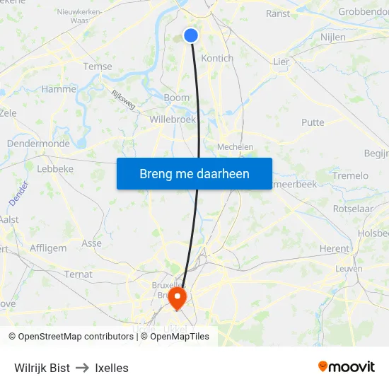 Wilrijk Bist to Ixelles map