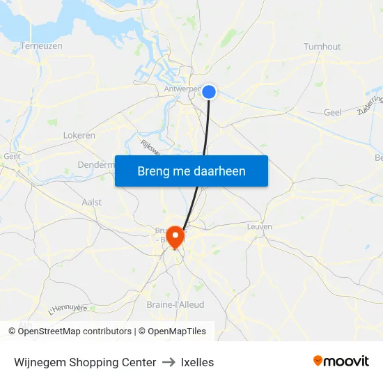 Wijnegem Shopping Center to Ixelles map