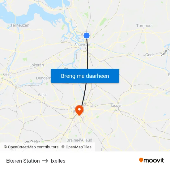 Ekeren Station to Ixelles map