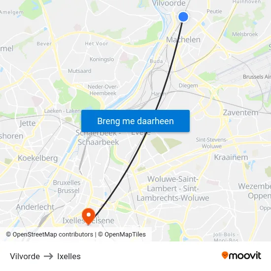 Vilvorde to Ixelles map