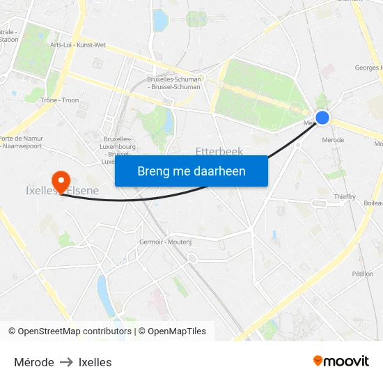 Mérode to Ixelles map