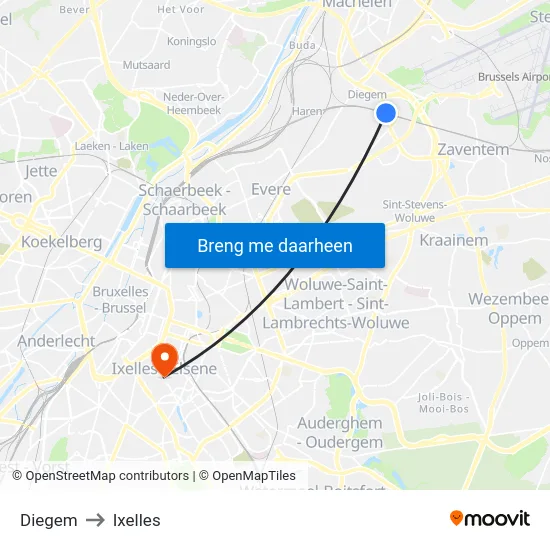 Diegem to Ixelles map