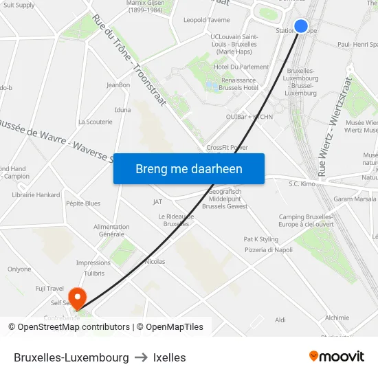 Bruxelles-Luxembourg to Ixelles map