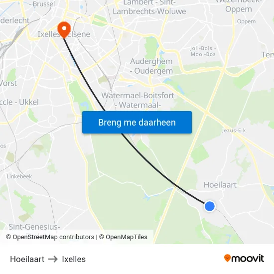 Hoeilaart to Ixelles map