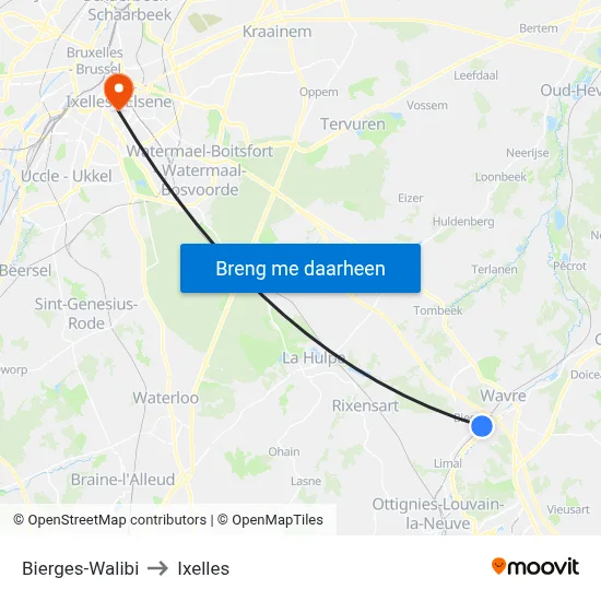 Bierges-Walibi to Ixelles map