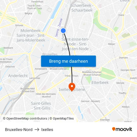 Bruxelles-Nord to Ixelles map