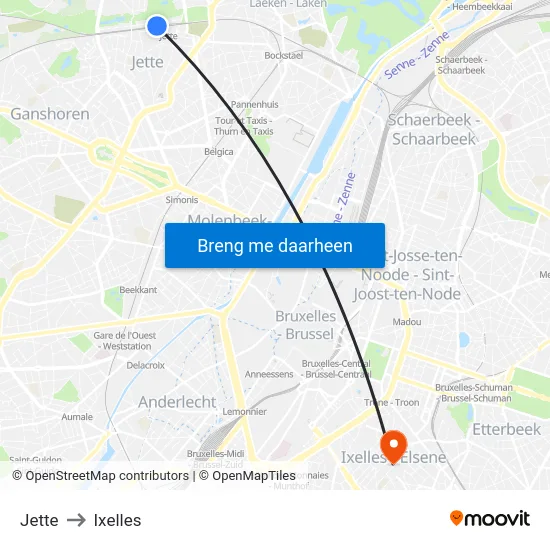 Jette to Ixelles map