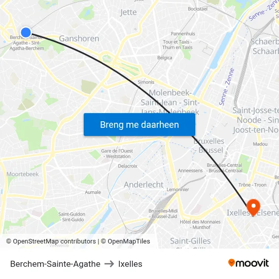 Berchem-Sainte-Agathe to Ixelles map