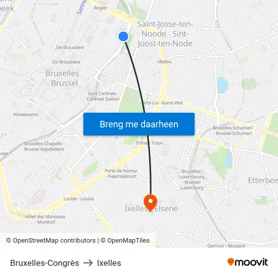 Bruxelles-Congrès to Ixelles map