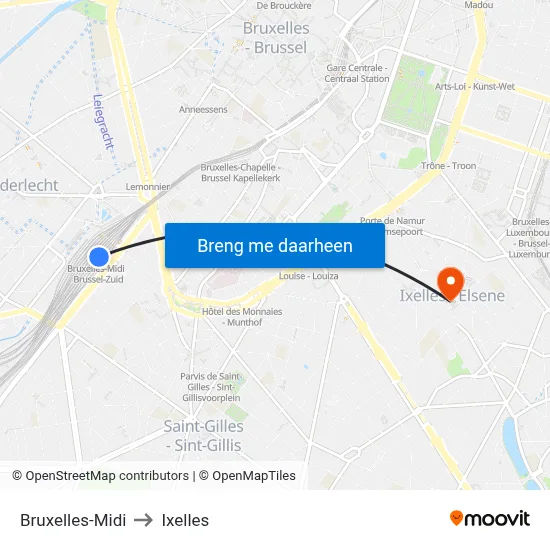 Bruxelles-Midi to Ixelles map