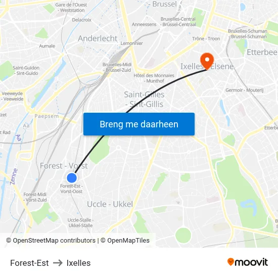Forest-Est to Ixelles map