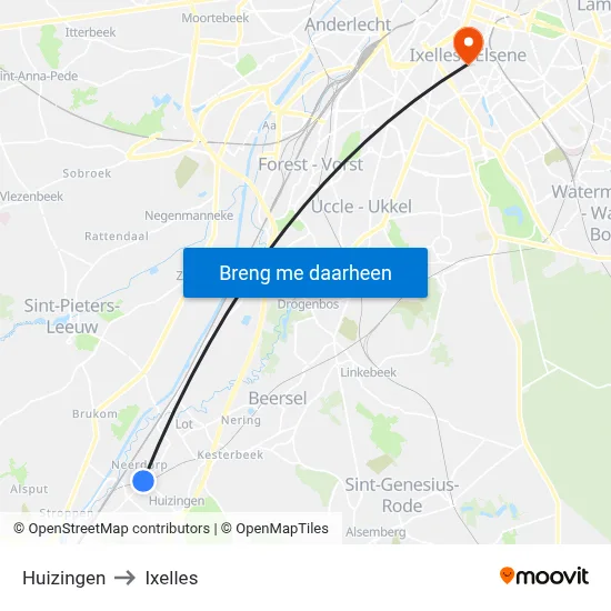 Huizingen to Ixelles map