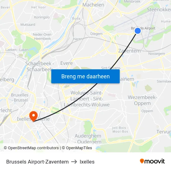 Brussels Airport-Zaventem to Ixelles map