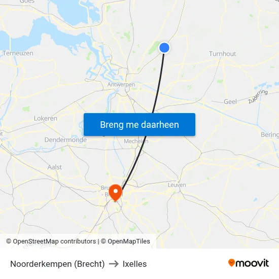 Noorderkempen (Brecht) to Ixelles map