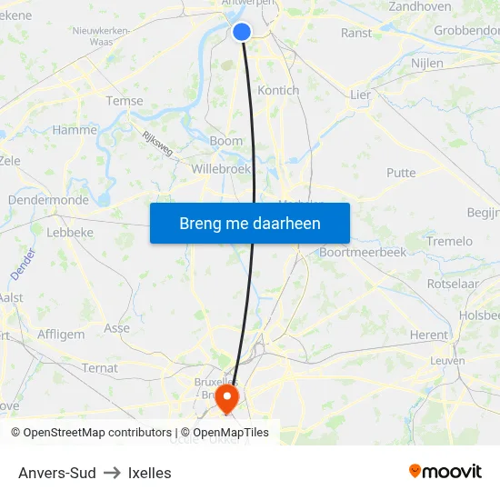 Anvers-Sud to Ixelles map