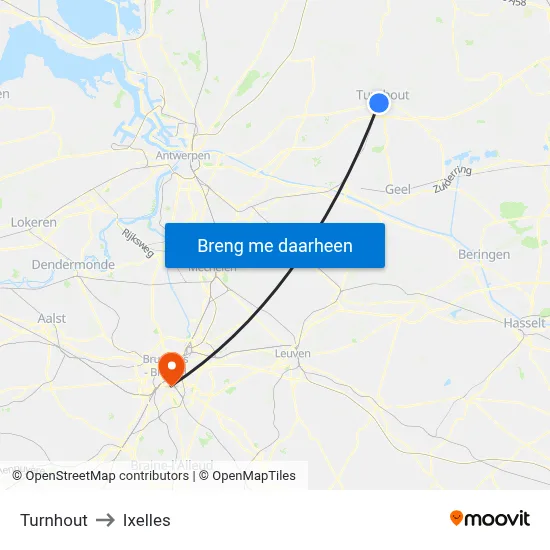 Turnhout to Ixelles map