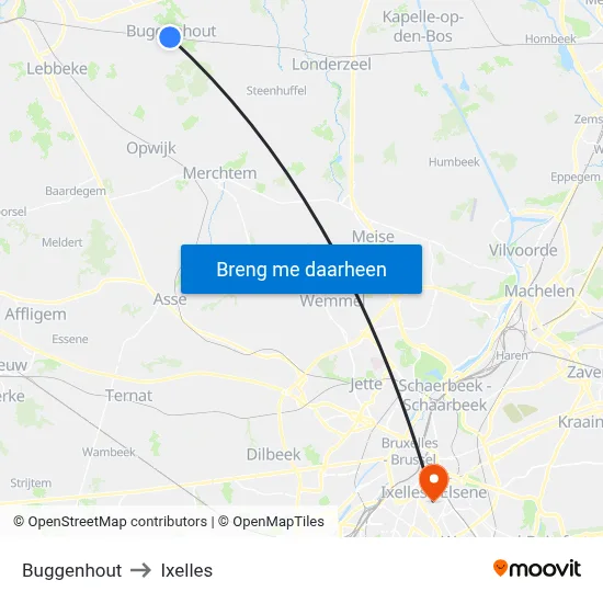 Buggenhout to Ixelles map